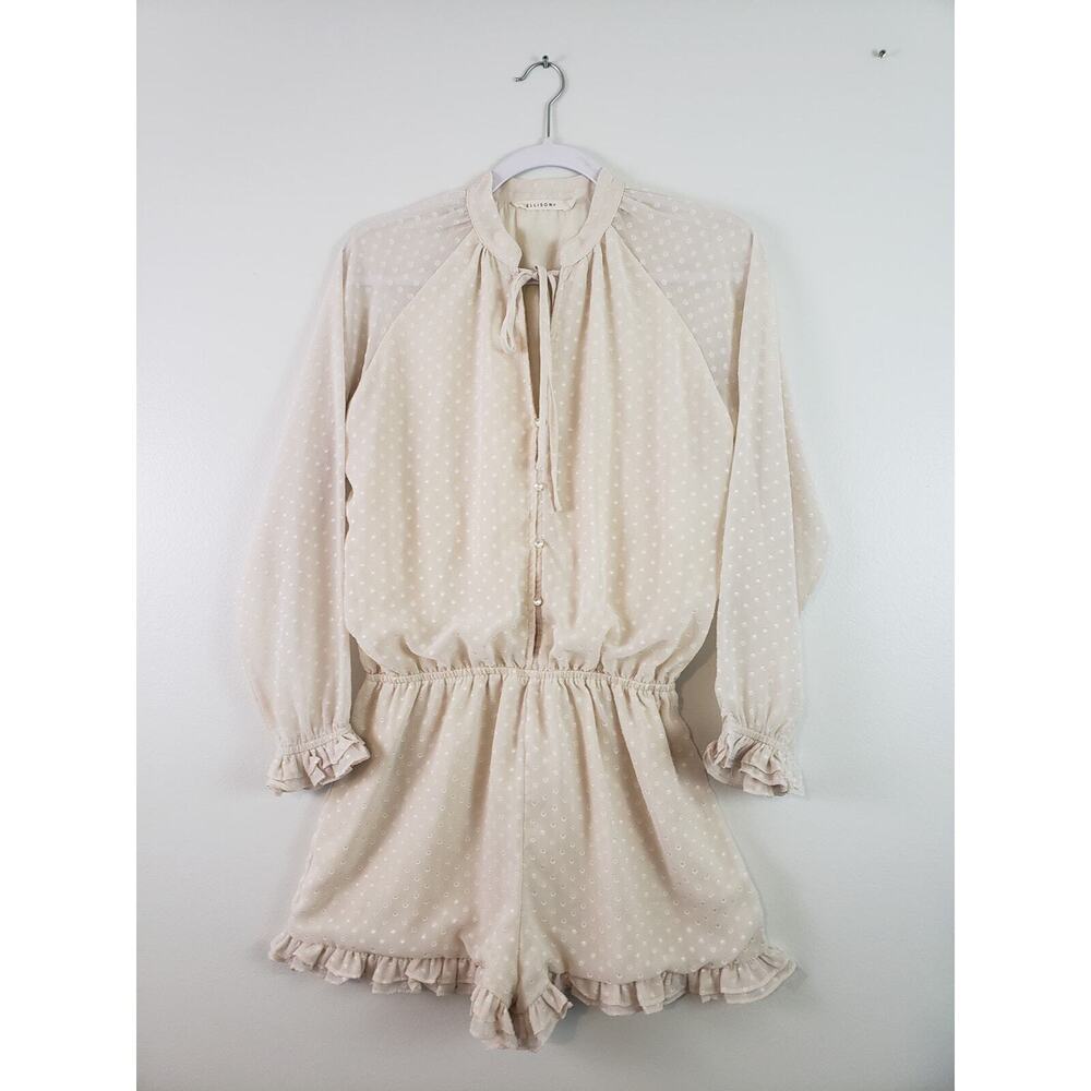 (J5) Ellison Women Romper Short Size M Long Sleeve Buttons Elastic Waist Boho